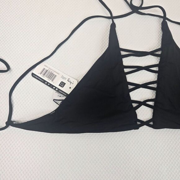 New Dippin Daisy Triangle Bikini Top Lace-Up Front Womens Size S Black - Picture 2 of 4